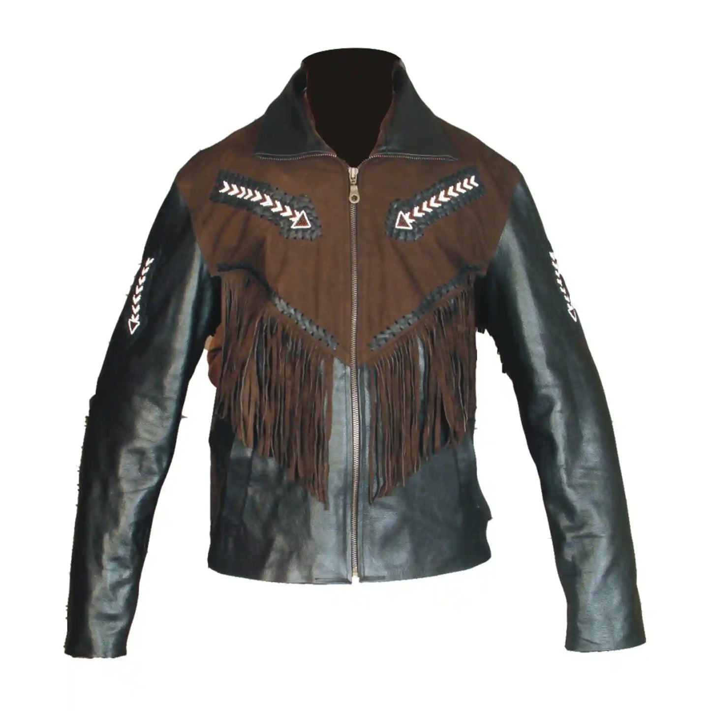 Zweifarbige Western-Fransenjacke aus Leder & Wildleder für Herren