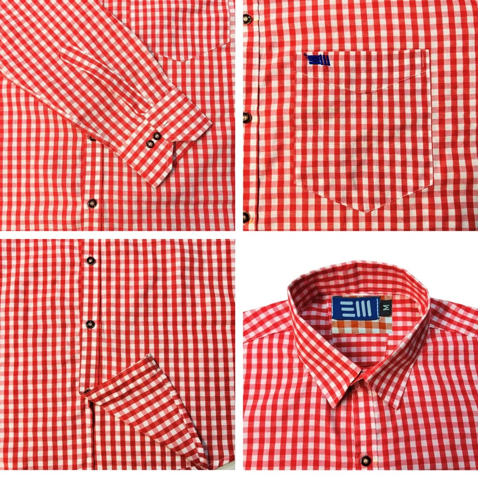 Trachtenhemd Herren Kariert Blau/Rot – Traditionelles Oktoberfest Hemd