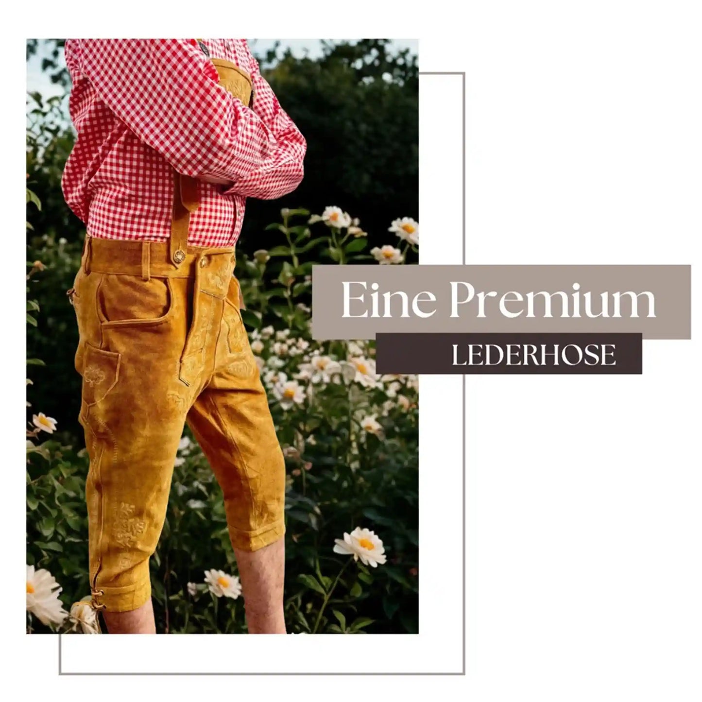 Echte lange leren lederhose van rundleer – “Bayern” bruin | Traditionele klederdrachtbroek voor heren