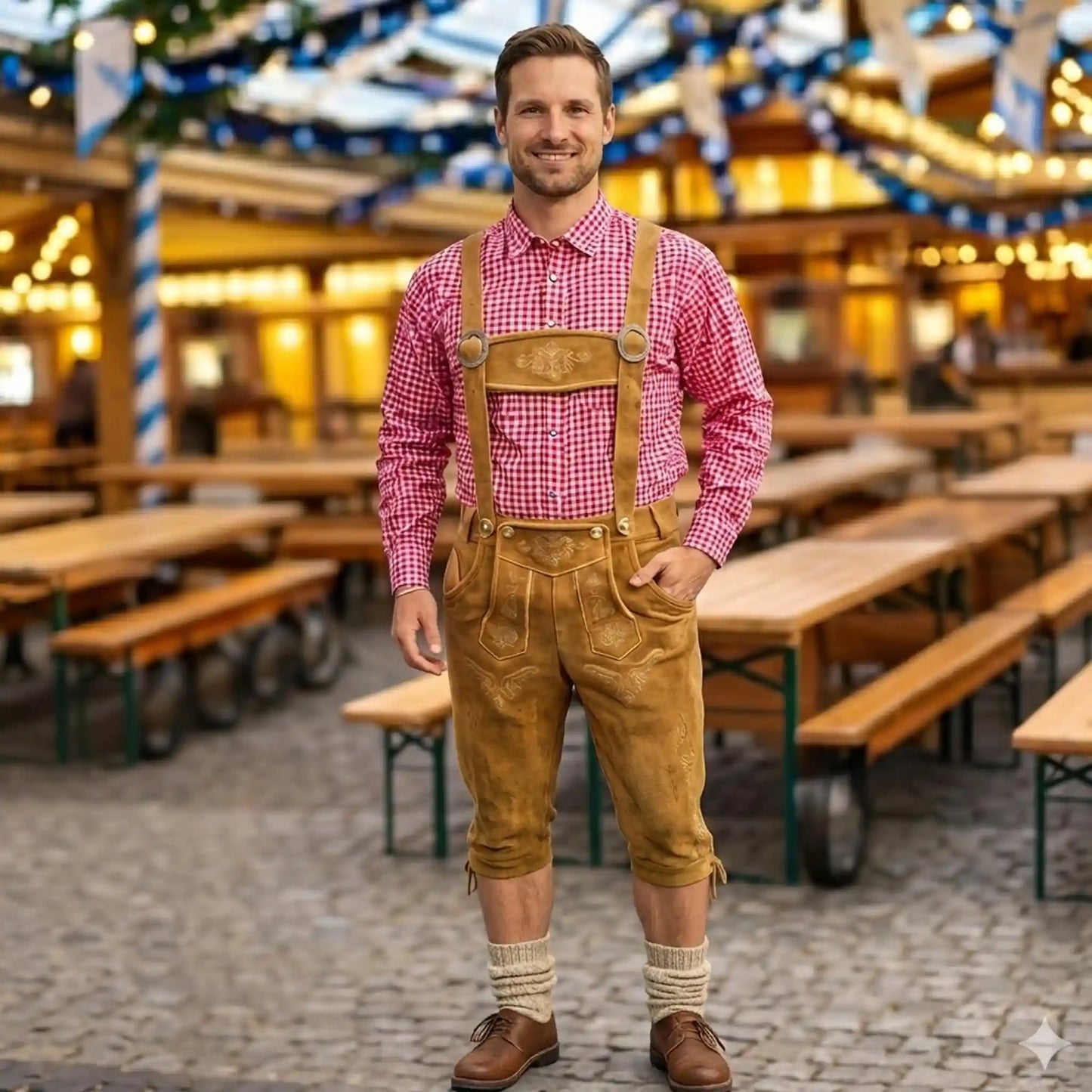 Echte lange leren lederhose van rundleer – “Bayern” bruin | Traditionele klederdrachtbroek voor heren