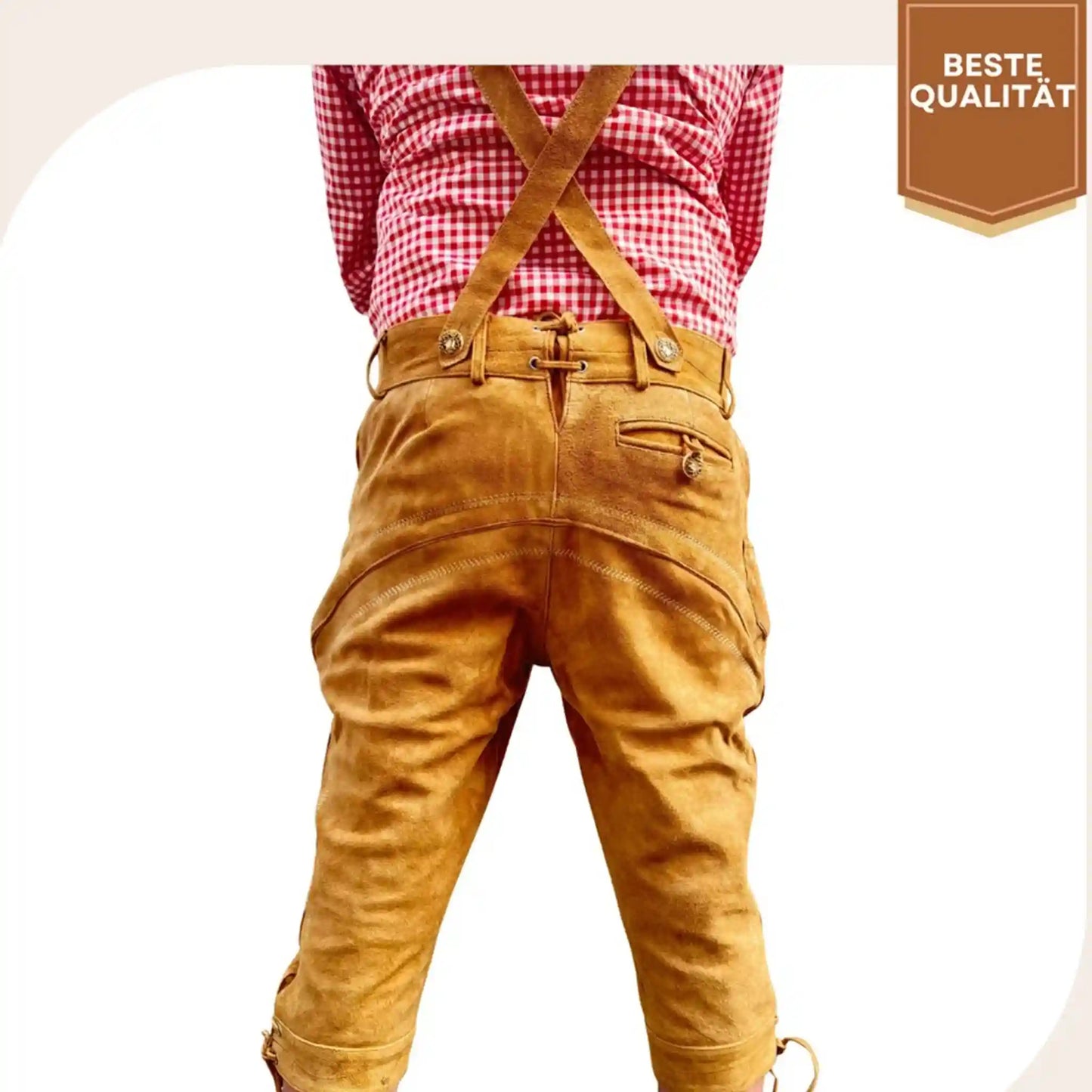 Echte lange leren lederhose van rundleer – “Bayern” bruin | Traditionele klederdrachtbroek voor heren