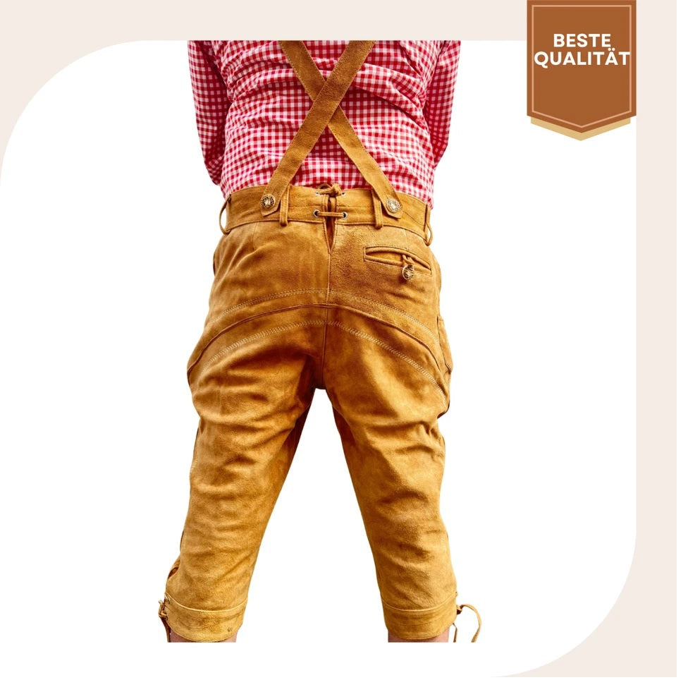 Echte lange Lederhose aus Rindsleder – “Bayern” Braun | Traditionelle Trachtenhose für Herren