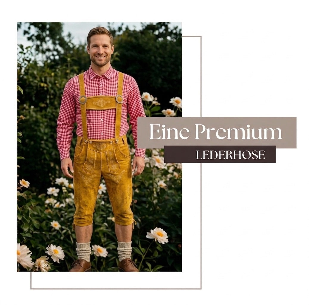 Echte lange Lederhose aus Rindsleder – “Bayern” Braun | Traditionelle Trachtenhose für Herren