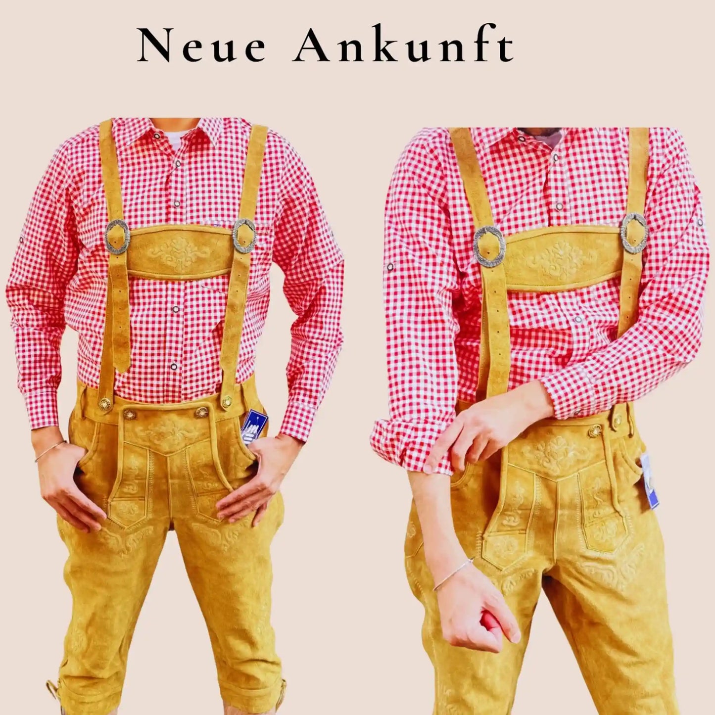 Echte lange leren lederhose van rundleer – “Bayern” bruin | Traditionele klederdrachtbroek voor heren