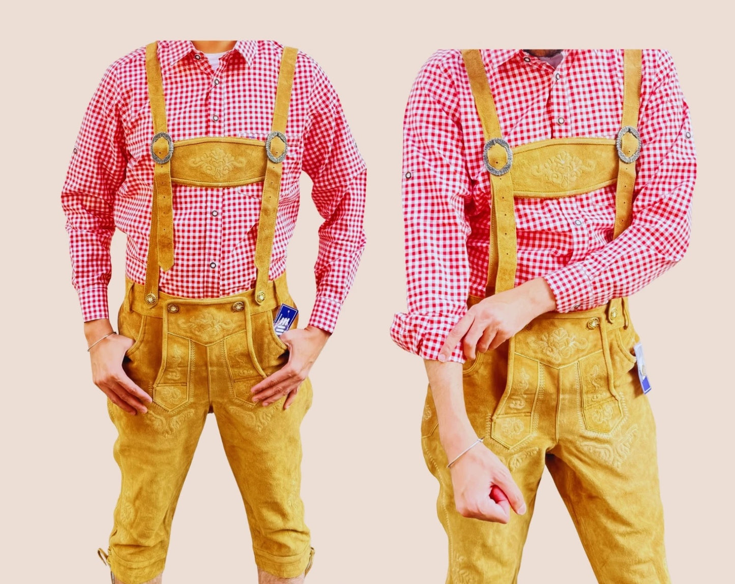Echte lange Lederhose aus Rindsleder – “Bayern” Braun | Traditionelle Trachtenhose für Herren