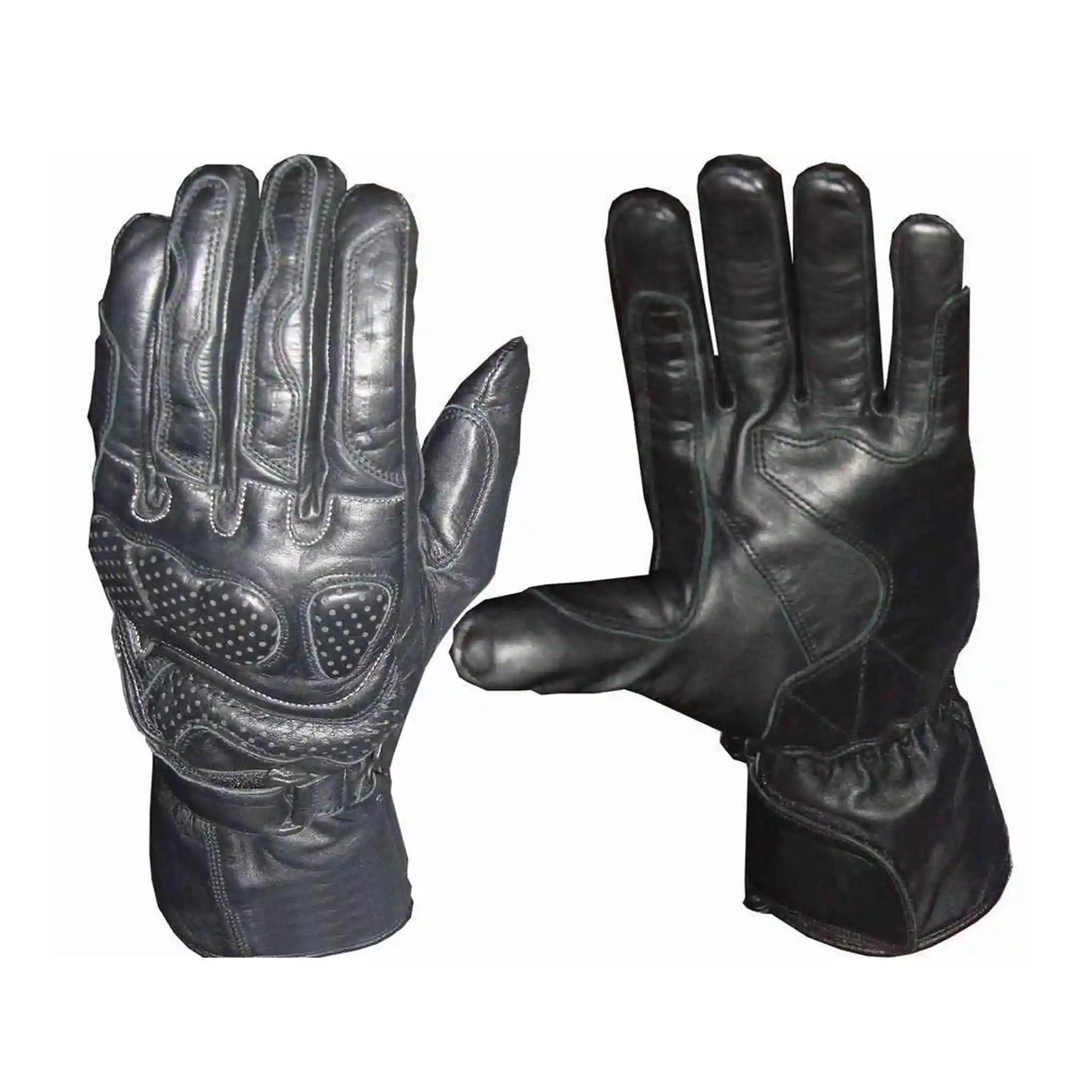 Gepolsterte Motorrad-Stulpenhandschuhe aus schwarzem Leder für Herren