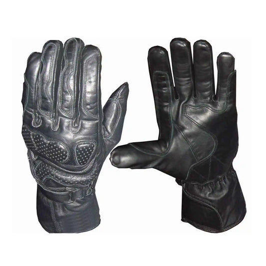 Gepolsterte Motorrad-Stulpenhandschuhe aus schwarzem Leder für Herren