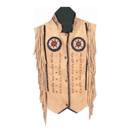Wildleder-Weste im Native-American-Stil mit Perlenstickerei