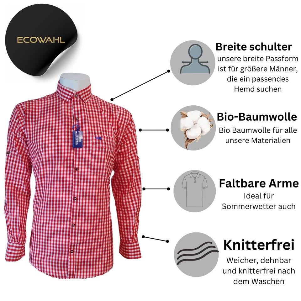Trachtenhemd Herren Kariert Blau/Rot – Traditionelles Oktoberfest Hemd