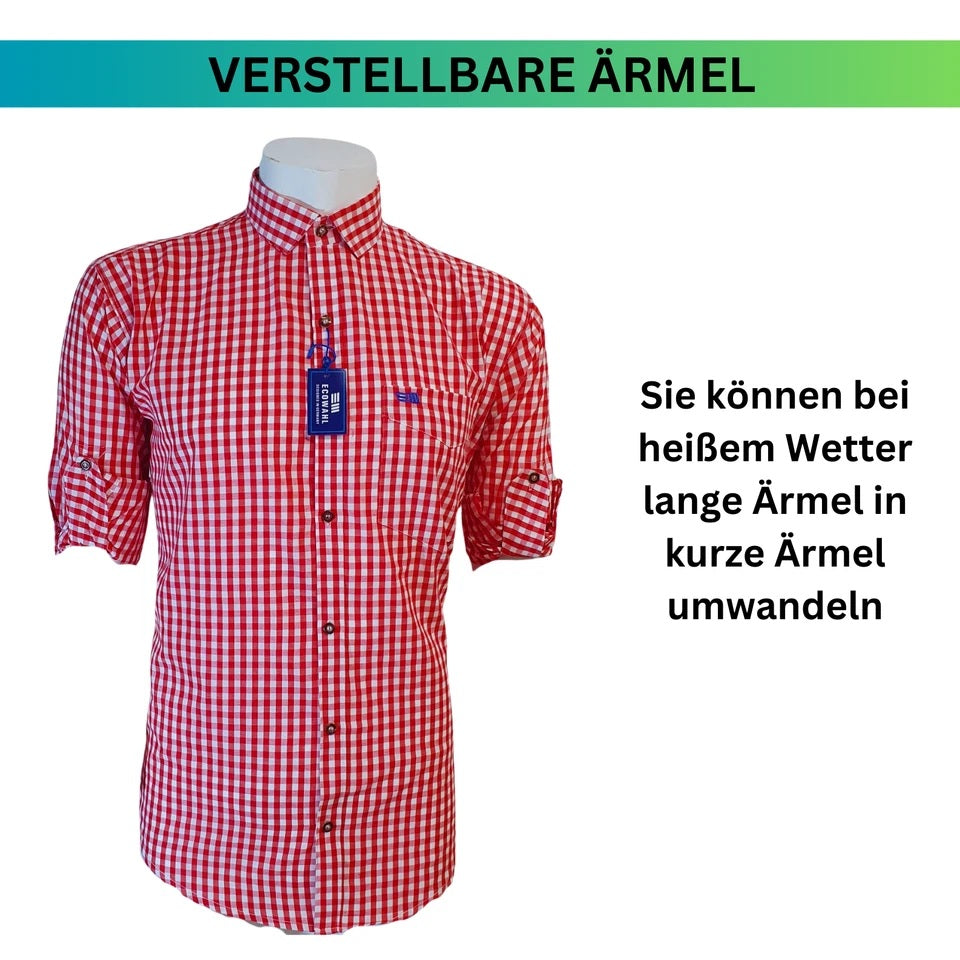 Trachtenhemd Herren Kariert Blau/Rot – Traditionelles Oktoberfest Hemd