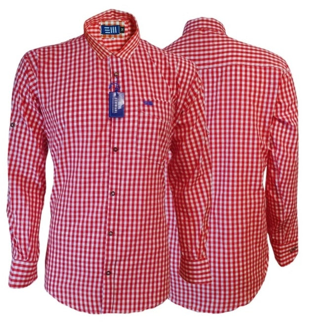 Trachtenhemd Herren Kariert Blau/Rot – Traditionelles Oktoberfest Hemd