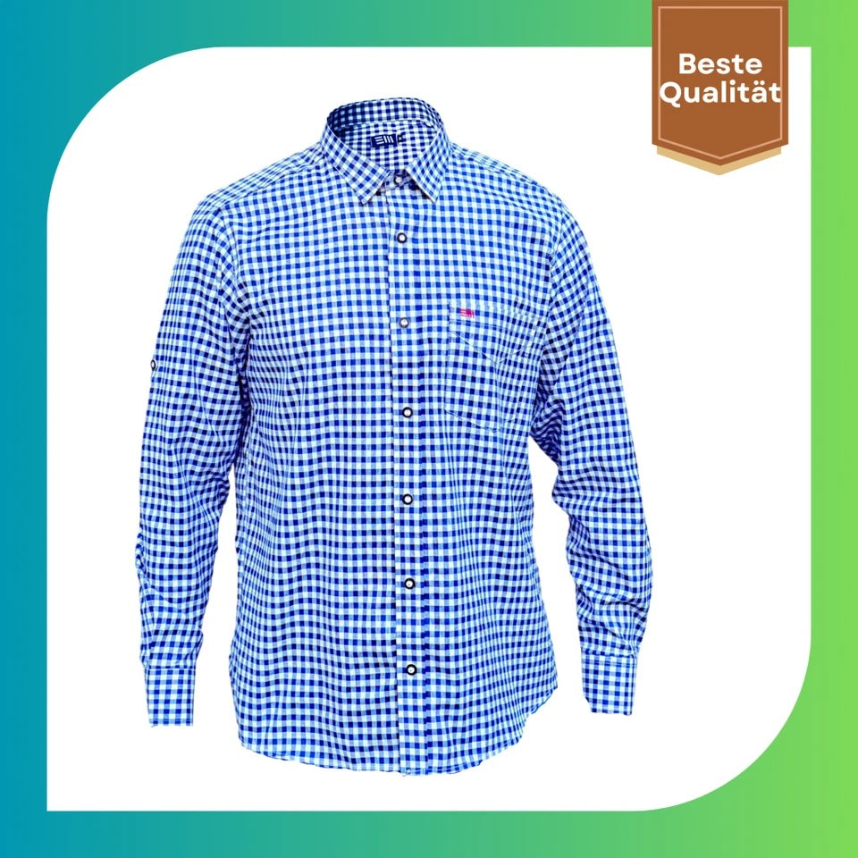 Trachtenhemd Herren Kariert Blau/Rot – Traditionelles Oktoberfest Hemd