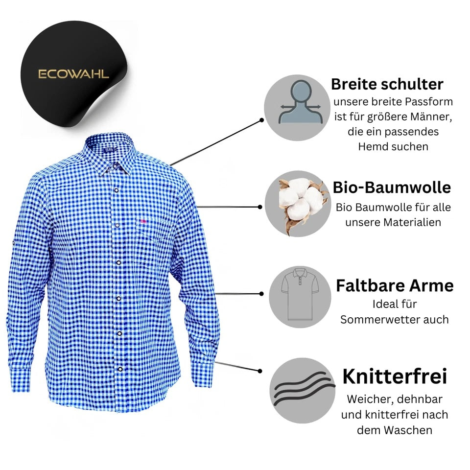 Trachtenhemd Herren Kariert Blau/Rot – Traditionelles Oktoberfest Hemd