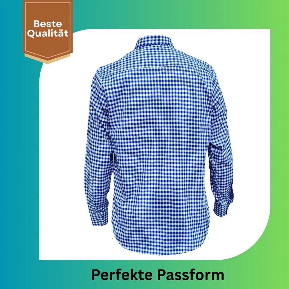 Trachtenhemd Herren Kariert Blau/Rot – Traditionelles Oktoberfest Hemd