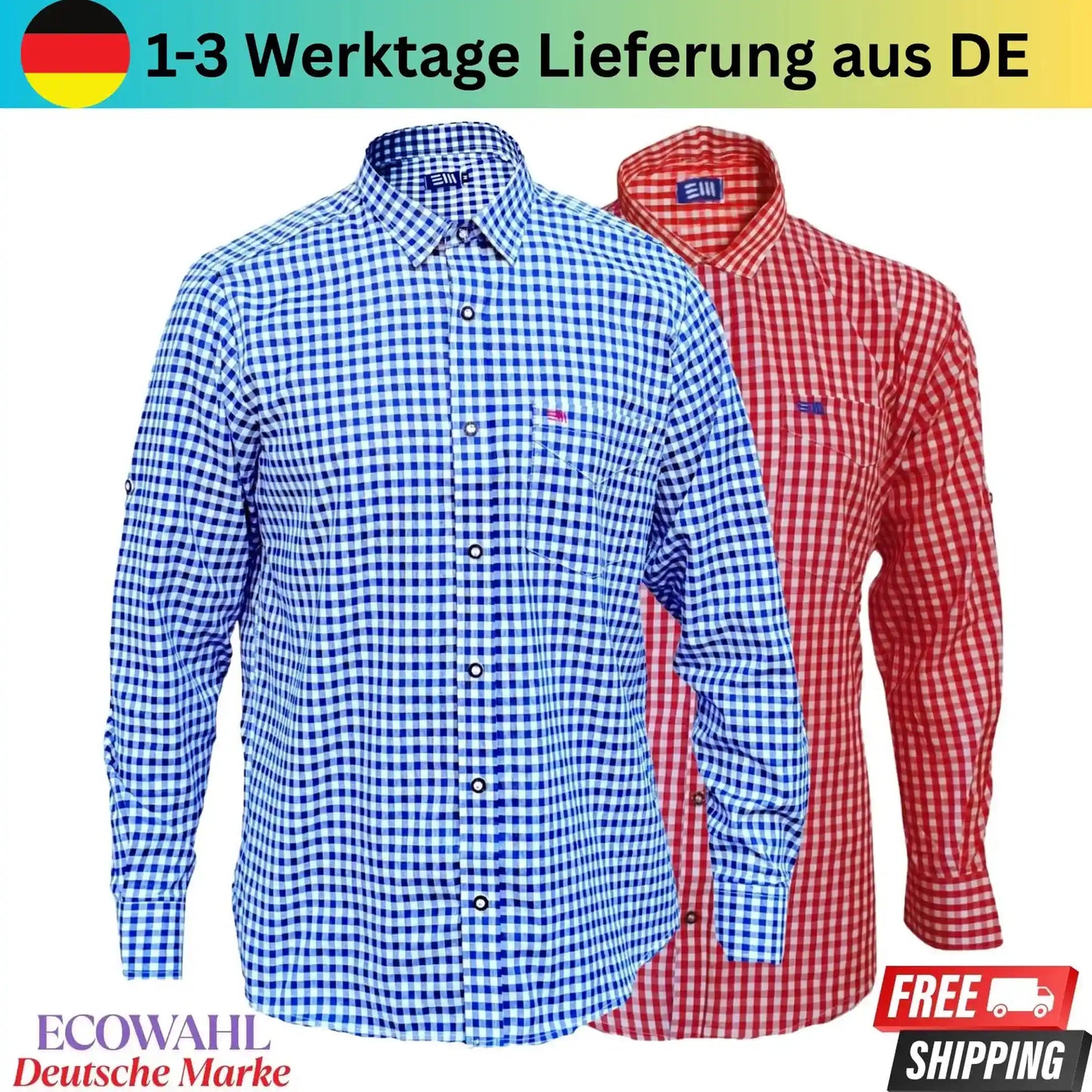 Trachtenoverhemd voor heren geruit blauw/rood – Traditioneel Oktoberfesthemd