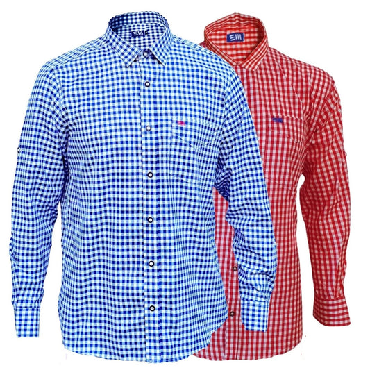 Men's Checked Dirndl Shirt Blue/Red – Traditional Oktoberfest Shirt