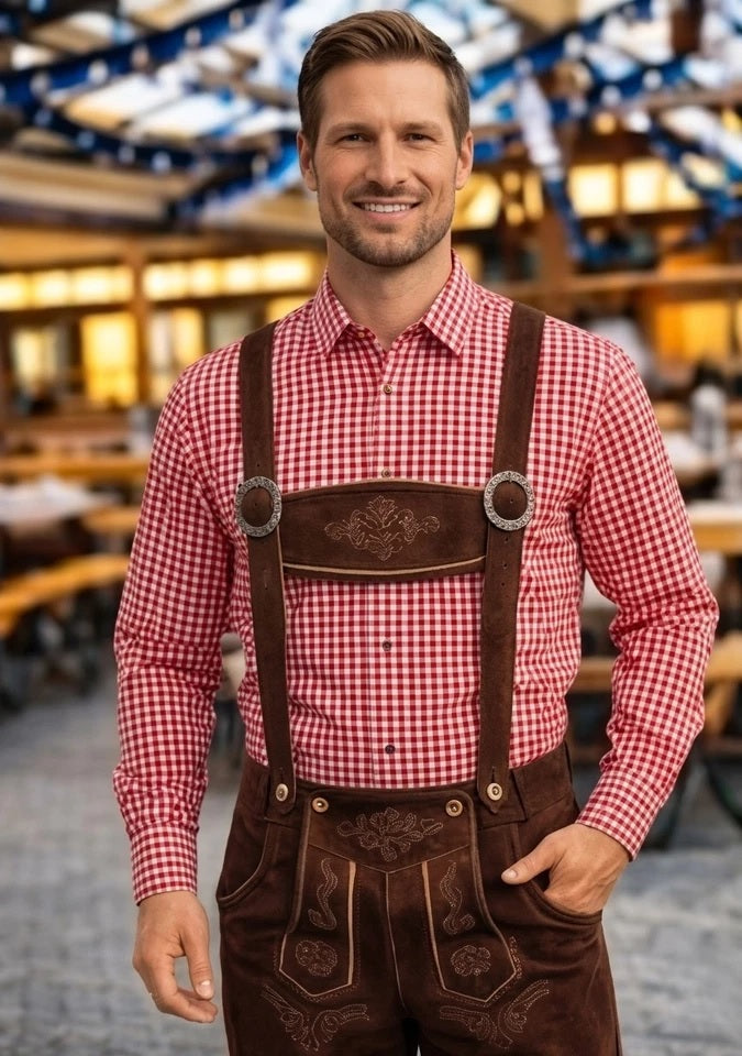 Echte Kurze Lederhose aus Rindsleder – “Bayern” Braun | Traditionelle Trachtenhose für Herren