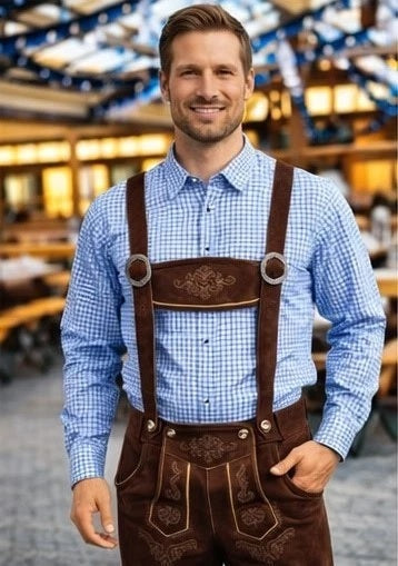 Echte Kurze Lederhose aus Rindsleder – “Bayern” Braun | Traditionelle Trachtenhose für Herren