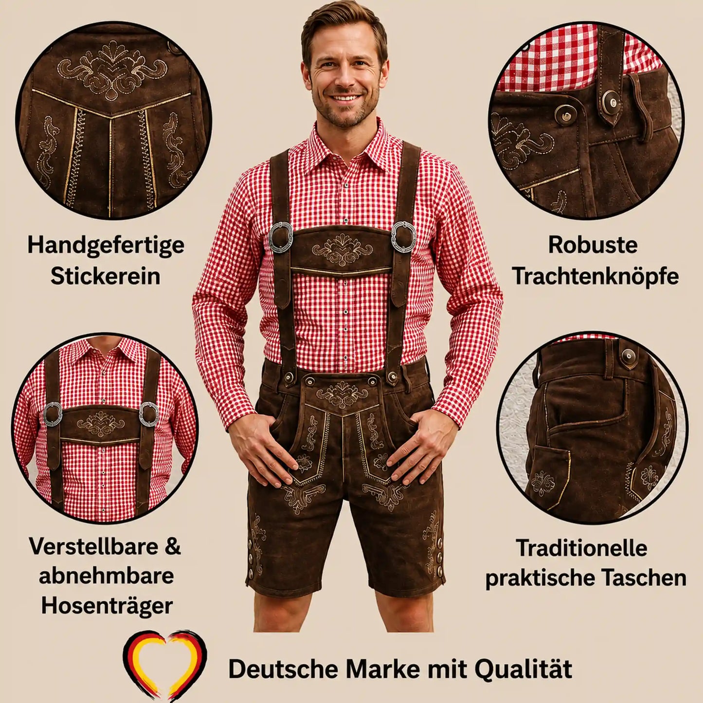 Echte Kurze Lederhose aus Rindsleder – “Bayern” dunkelbraun | Traditionelle Trachtenhose für Herren (Copy)