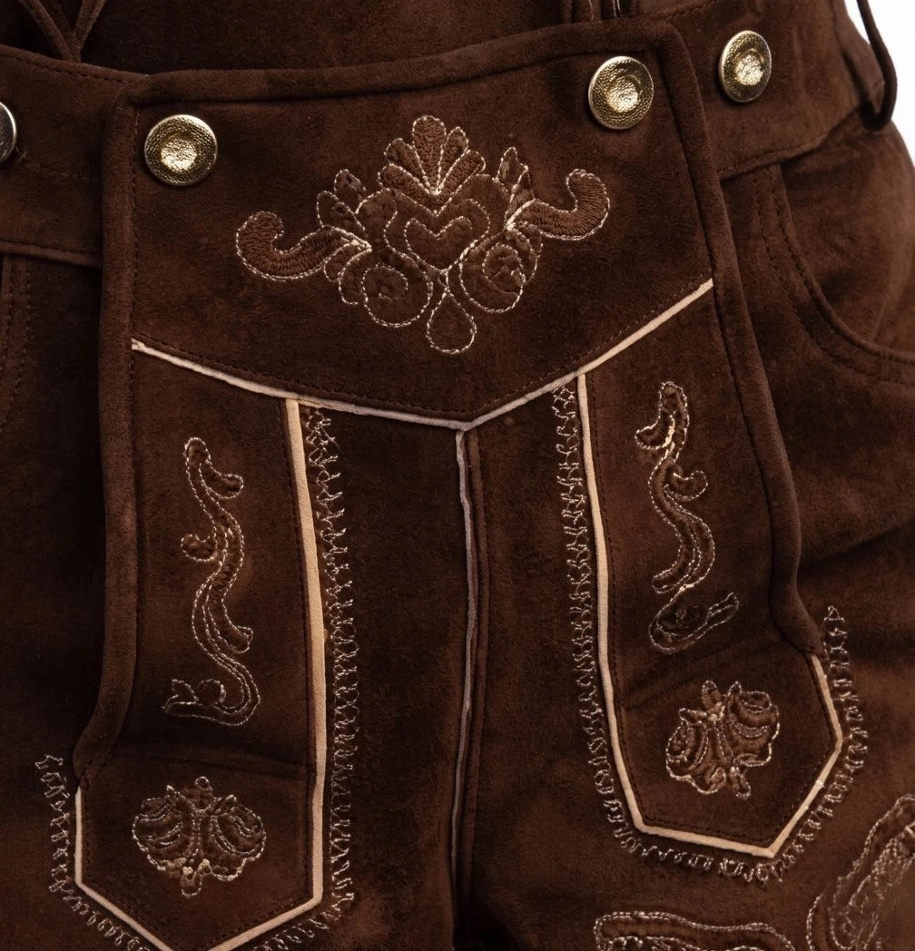 Echte Kurze Lederhose aus Rindsleder – “Bayern” Braun | Traditionelle Trachtenhose für Herren