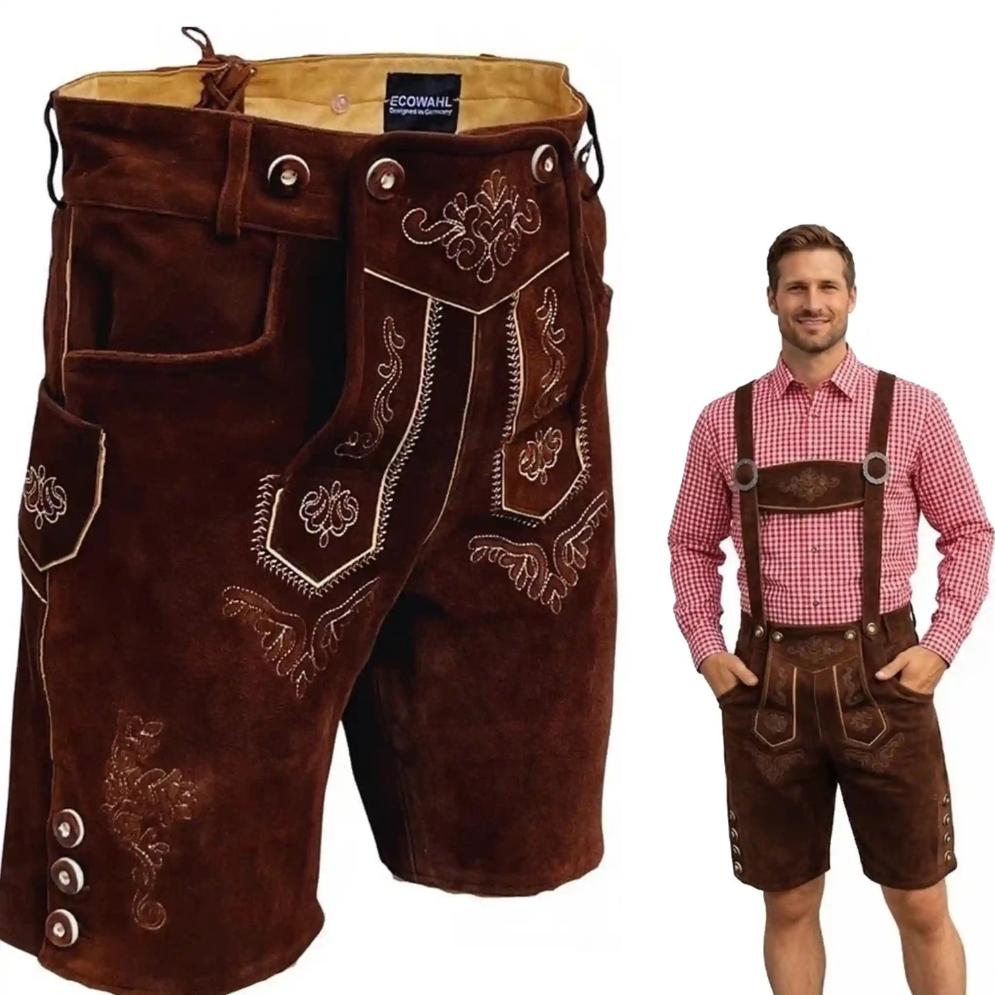 Echte Kurze Lederhose aus Rindsleder – “Bayern” dunkelbraun | Traditionelle Trachtenhose für Herren (Copy)