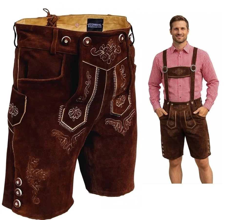 Echte Kurze Lederhose aus Rindsleder – “Bayern” Braun | Traditionelle Trachtenhose für Herren