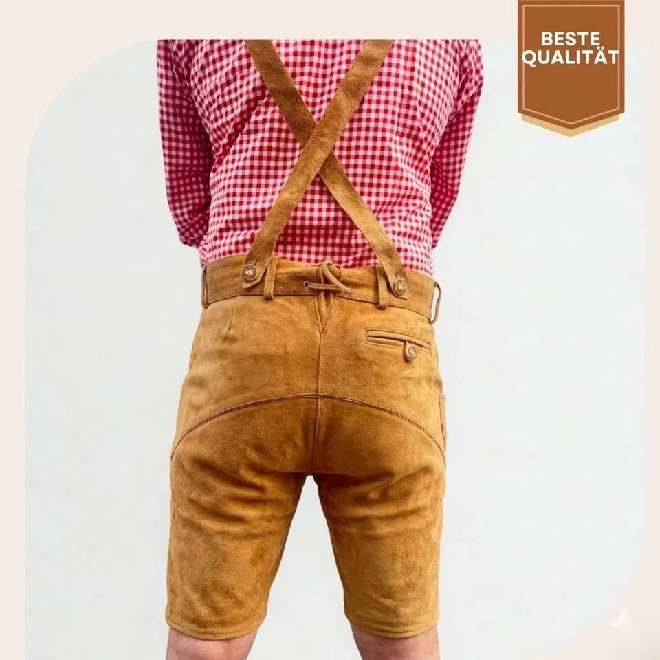 Echte Kurze Lederhose aus Rindsleder – “Bayern” Braun | Traditionelle Trachtenhose für Herren